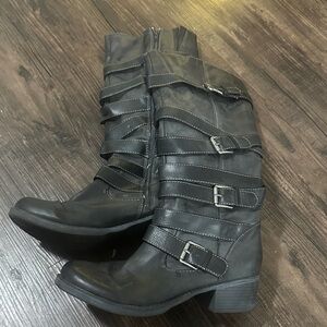 Esprit Black Multi-Strap Combat Boots